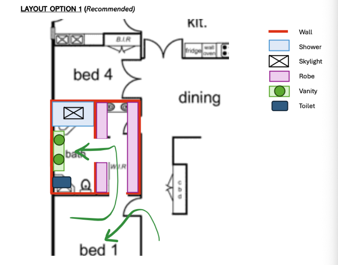 Custom 2D layout design of the new bathroom